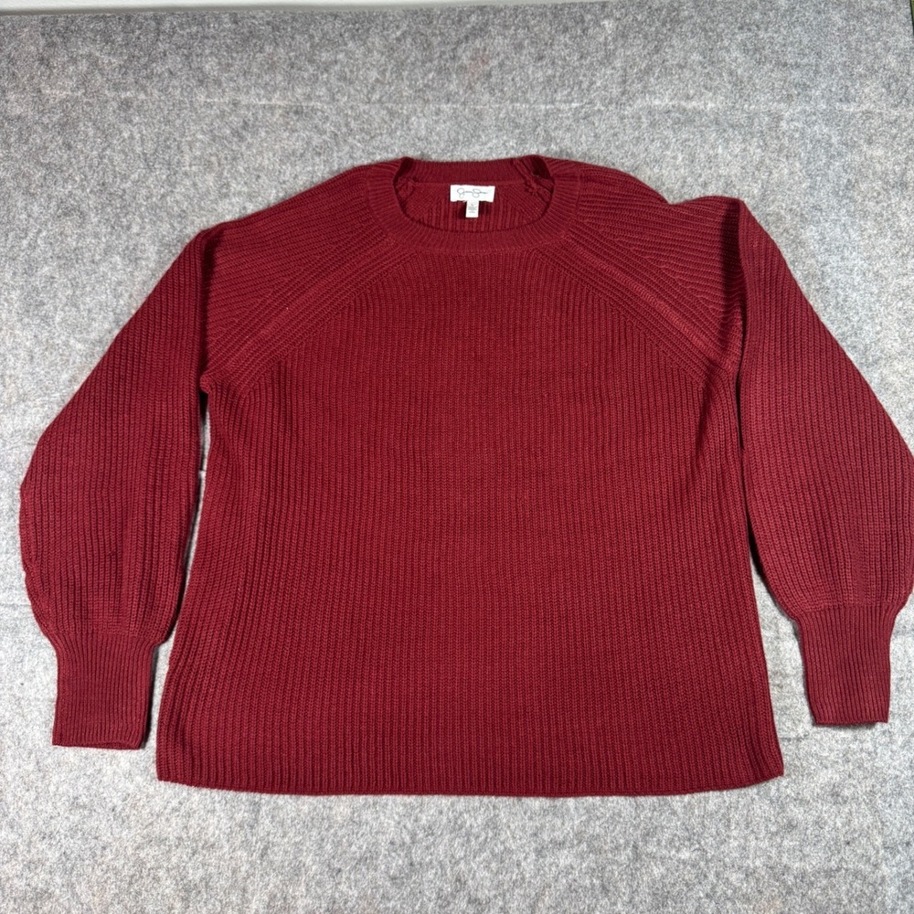 Jessica Simpson Womens Large Red Ribbed Knit Crewneck Long Sleeve Sweater